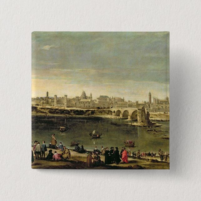 Bóton Quadrado 5.08cm Vista da cidade de Zaragoza (Frente)