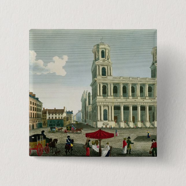 Bóton Quadrado 5.08cm Vista da igreja do Santo-Sulpice (Frente)