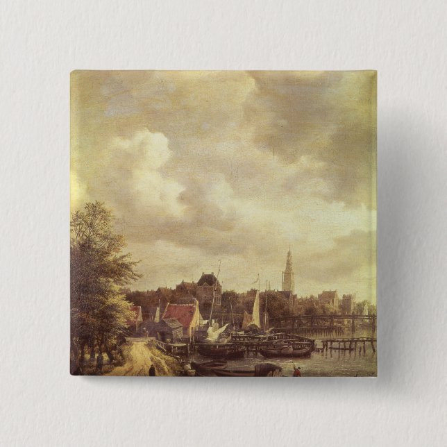 Bóton Quadrado 5.08cm Vista de Amsterdão (Frente)