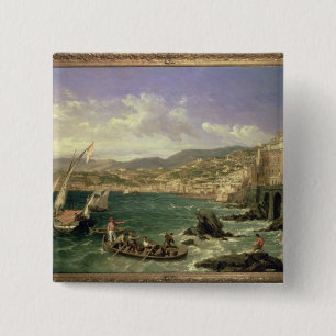 Bóton Quadrado 5.08cm Vista de Genoa, 1854 (óleo em canvas)
