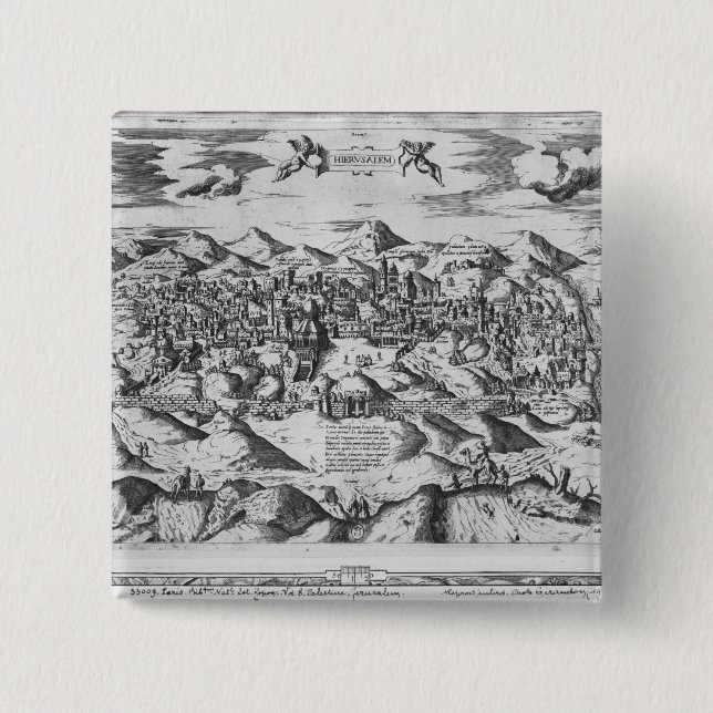 Bóton Quadrado 5.08cm Vista de Jerusalem, 1570? (Frente)