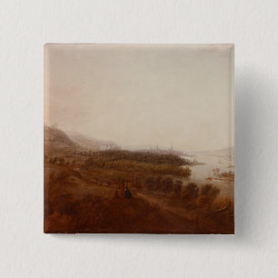 Bóton Quadrado 5.08cm Vista de Schloss Sanssouci, Potsdam, 1750