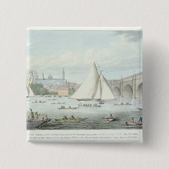 Bóton Quadrado 5.08cm Vista de Westminster e da ponte, com a (Frente)