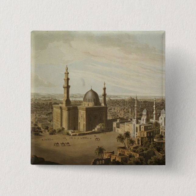 Bóton Quadrado 5.08cm Vista do Cairo grande, gravada por Daniel Havell (Frente)