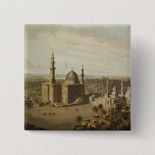 Bóton Quadrado 5.08cm Vista do Cairo grande, gravada por Daniel Havell