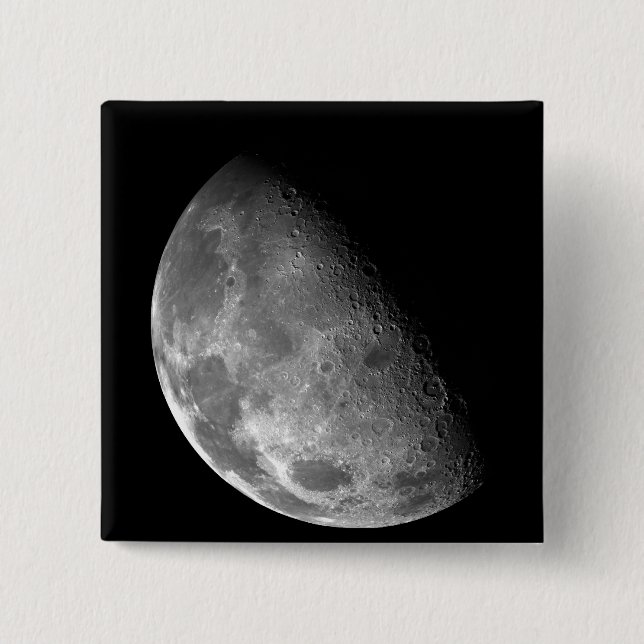 Bóton Quadrado 5.08cm Vista do polo norte da Lua (Frente)