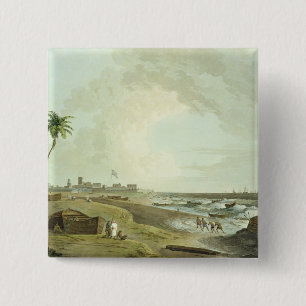 Bóton Quadrado 5.08cm Vista do sudeste do forte St George, Madras, placa