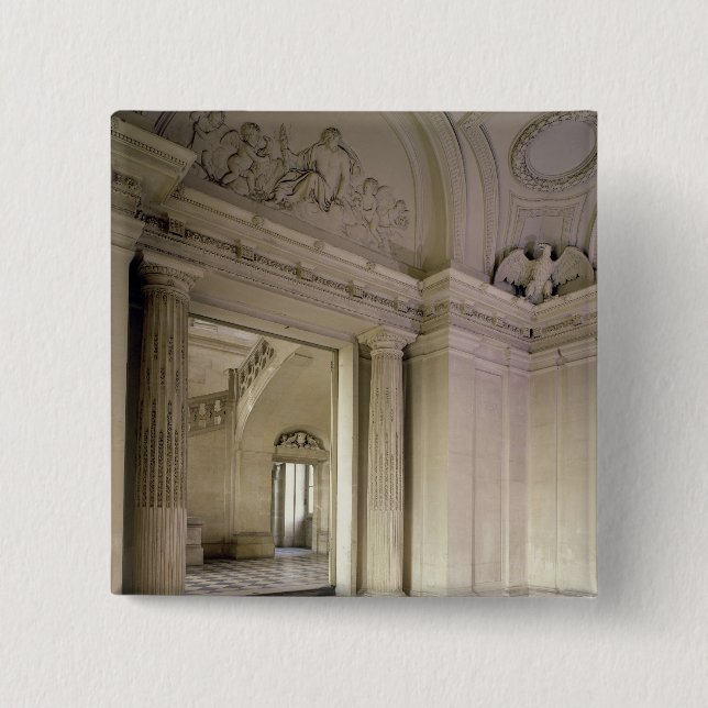 Bóton Quadrado 5.08cm Vista do vestíbulo central, construída 1642-51 (Frente)