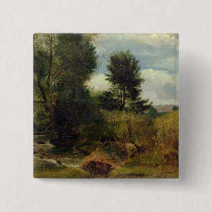 Bóton Quadrado 5.08cm Vista no rio Sid, perto de Sidmouth, c.1852 (óleo