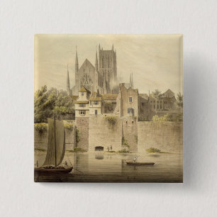 Bóton Quadrado 5.08cm Vista ocidental da catedral de Worcester, 1798