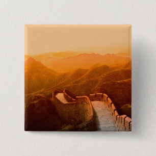 Bóton Quadrado 5.08cm Vista panorâmica da Grande Muralha, China
