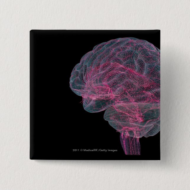 Bóton Quadrado 5.08cm Vista traseira do cérebro humano (Frente)