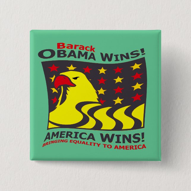BÓTON QUADRADO 5.08CM VITÓRIAS DE BARACK OBAMA! - (Frente)