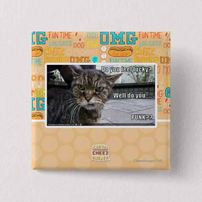 Bóton Quadrado 5.08cm Você sente afortunado? (Frente)