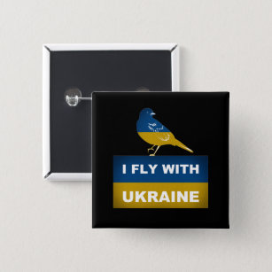 Bóton Quadrado 5.08cm Voo Com A Ucrânia, Pássaro Nightingale Nacional