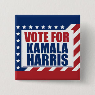 Bóton Quadrado 5.08cm Vote em Kamala Harris Flag Americano
