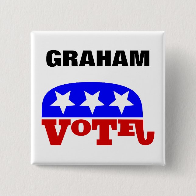 Bóton Quadrado 5.08cm Vote Lindsey Graham Republican Elephant (Frente)