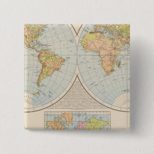 Bóton Quadrado 5.08cm W, E. Halbkugel - Mapa Mundial