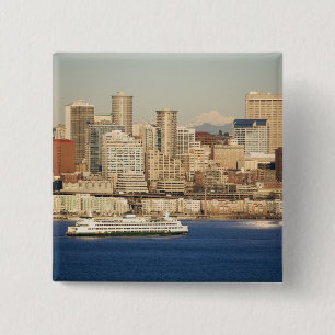 Bóton Quadrado 5.08cm WA, Seattle, panorama de Seattle e Elliott Bay