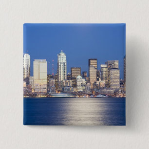 Bóton Quadrado 5.08cm WA, Seattle, Seattle Skyline e Elliott Bay, 2