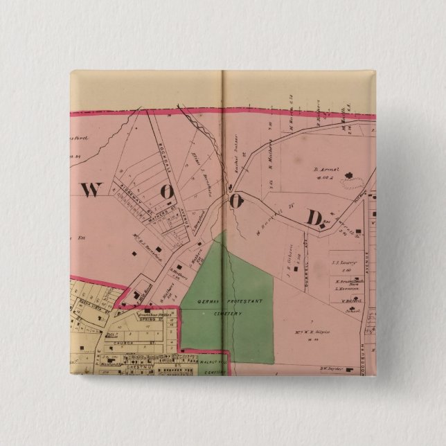 Bóton Quadrado 5.08cm Walnut Colinas, Ohio (Frente)