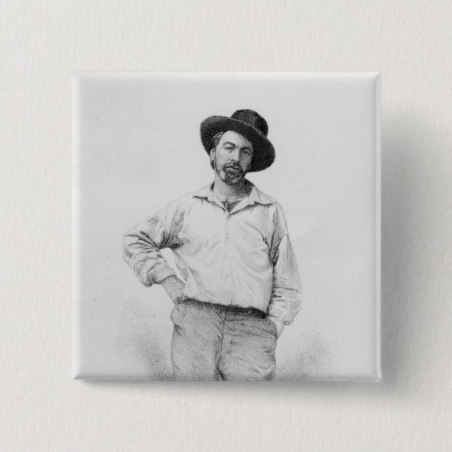 Bóton Quadrado 5.08cm Walt Whitman, frontispiece 'às folhas de (Frente)