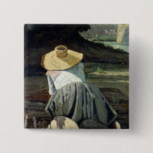 Bóton Quadrado 5.08cm Washerwoman pelo rio, 1860