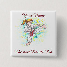 Bóton Quadrado 5.08cm Watercolor Karate Kids alta chutando garota