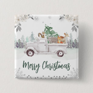 Bóton Quadrado 5.08cm Watercolor Woodland Animais Floral Natal