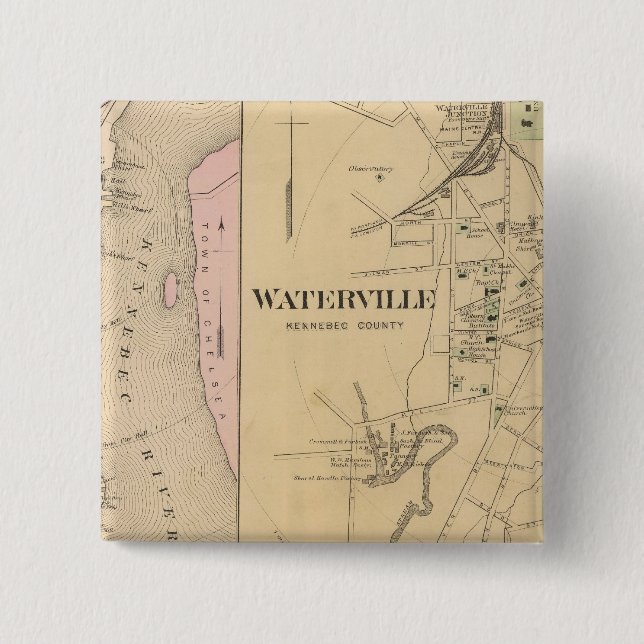 Bóton Quadrado 5.08cm Waterville, Condado de Kennebec (Frente)
