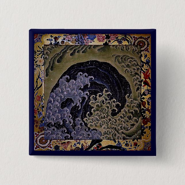 Bóton Quadrado 5.08cm Wave Feminina, Hokusai, Bela Arte Japonesa (Frente)