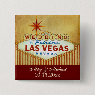 Bóton Quadrado 5.08cm Wedding em Las Vegas fabuloso - listras do vintage