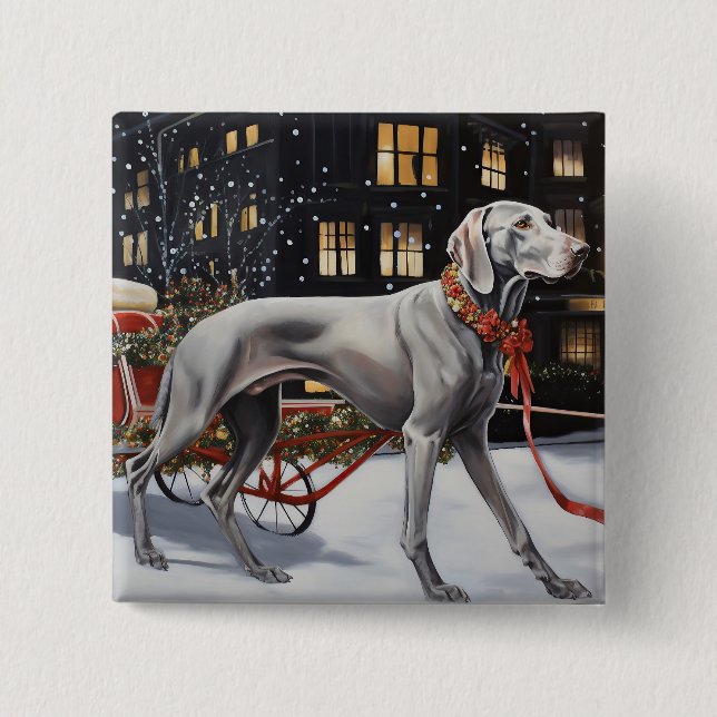 Bóton Quadrado 5.08cm Weimaraner Christmas Fesason Season (Frente)