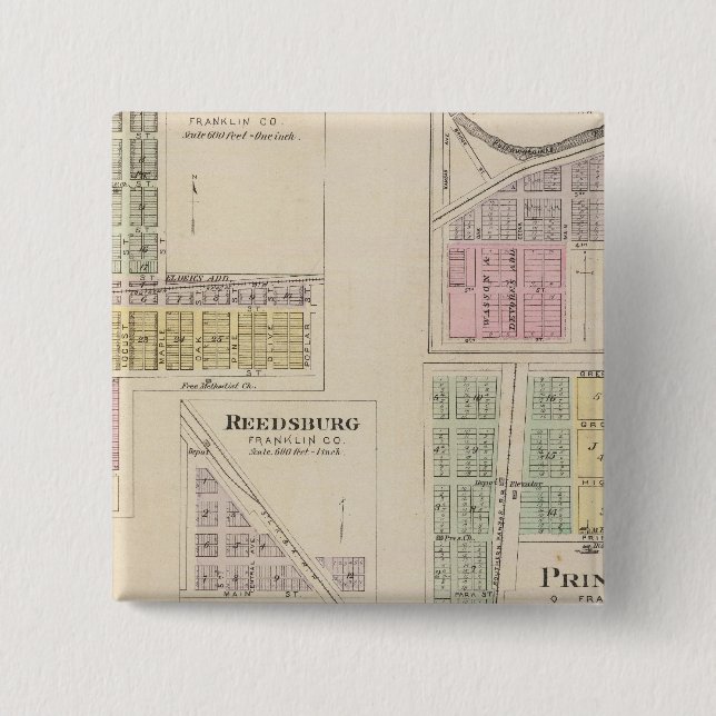 Bóton Quadrado 5.08cm Wellsville, Emmerson, Reedsburg, Princeton, Kansas (Frente)
