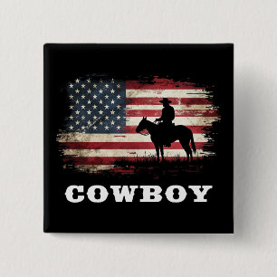 Bóton Quadrado 5.08cm Western Country Men Rodeo Southern Retro Cowboy