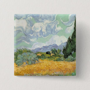 Bóton Quadrado 5.08cm Wheatfield com ciprestes, 1889 de Vincent van Gogh