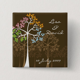 Bóton Quadrado 5.08cm Whimsical Four Seasons Trees Brown Casamento Butto