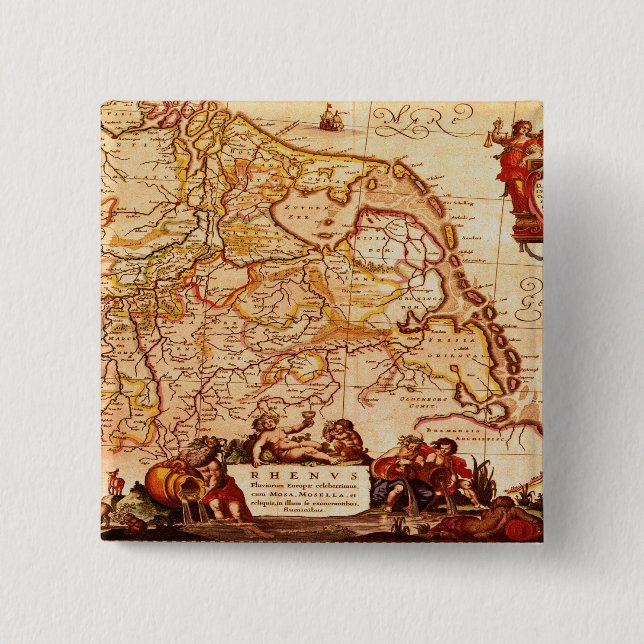Bóton Quadrado 5.08cm Willem Blaeu Antiga Alemanha Mapa Histórica de Ofe (Frente)