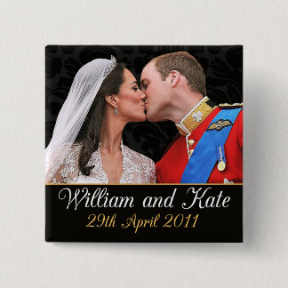 Bóton Quadrado 5.08cm William e Kate Royal Wedding Kiss
