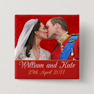Bóton Quadrado 5.08cm William e Kate Royal Wedding Kiss