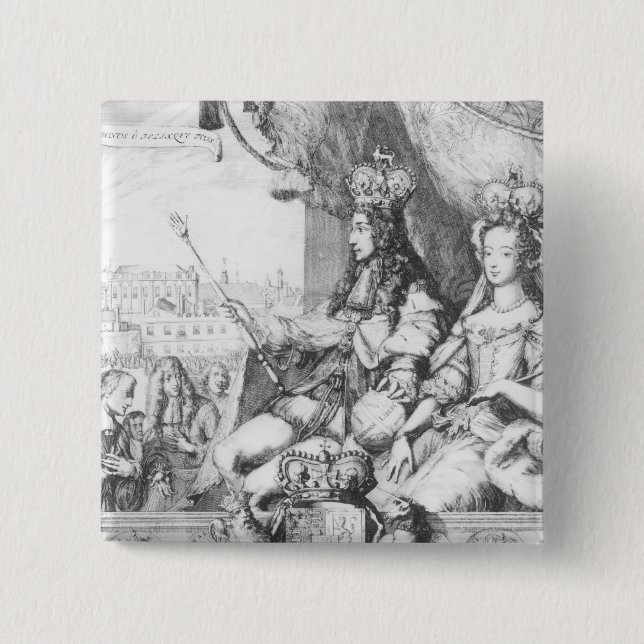 Bóton Quadrado 5.08cm William III e Mary II (Frente)
