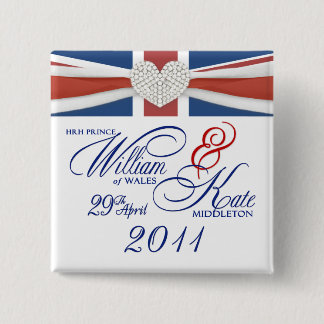 Bóton Quadrado 5.08cm William & Kate Wedding Comemorativo Keepsasain