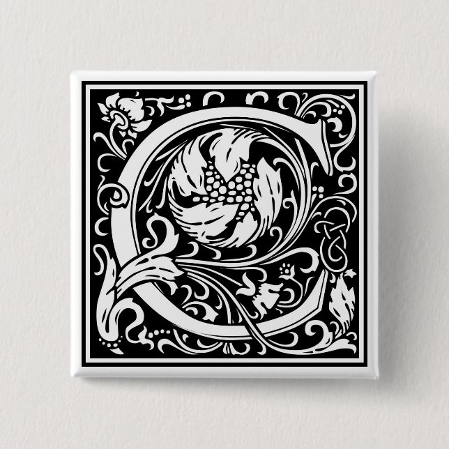 Bóton Quadrado 5.08cm William Morris Alphabet "C" (Frente)