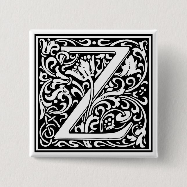 Bóton Quadrado 5.08cm William Morris Alphabet "Z" (Frente)