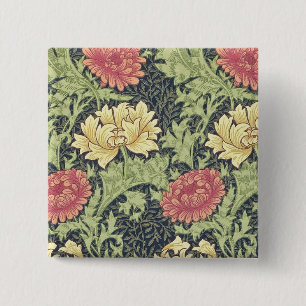 Bóton Quadrado 5.08cm William Morris Chrysanthemum Vintage Arte Floral
