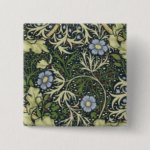 Bóton Quadrado 5.08cm William Morris Seaweed Pattern Floral Vintage Art