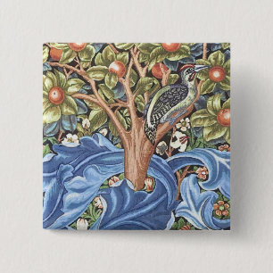 Bóton Quadrado 5.08cm William Morris Woodpecker Tapeçaria Vintage Floral