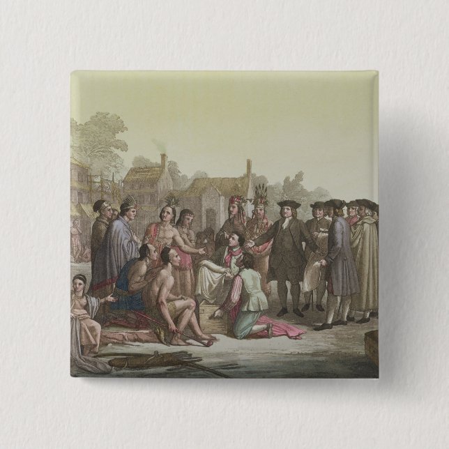 Bóton Quadrado 5.08cm William Penn que negocia o tratado que conduz ao (Frente)