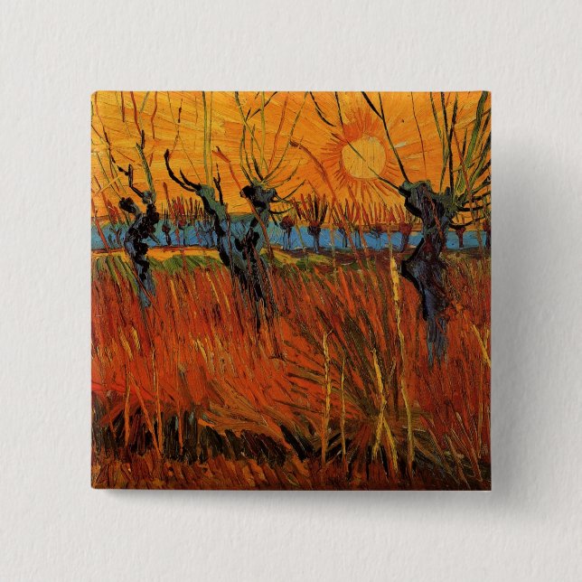 Bóton Quadrado 5.08cm Willows no Sunset por Vincent van Gogh (Frente)