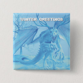 Bóton Quadrado 5.08cm Winter Greetings. Ice dragon with antlers
